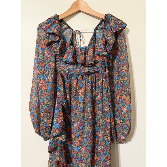 For Love & Lemons Brittany Floral Print Boho Long Sleeve Midi Dress NWT XS - Picture 3 of 11